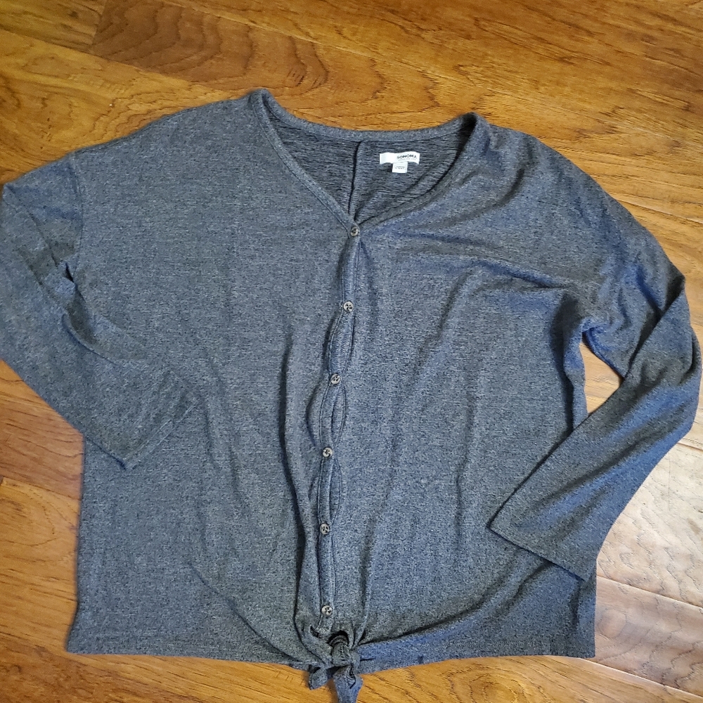 Sonoma Maternity Top, Gray, button down, tie front, sweater, Size large
